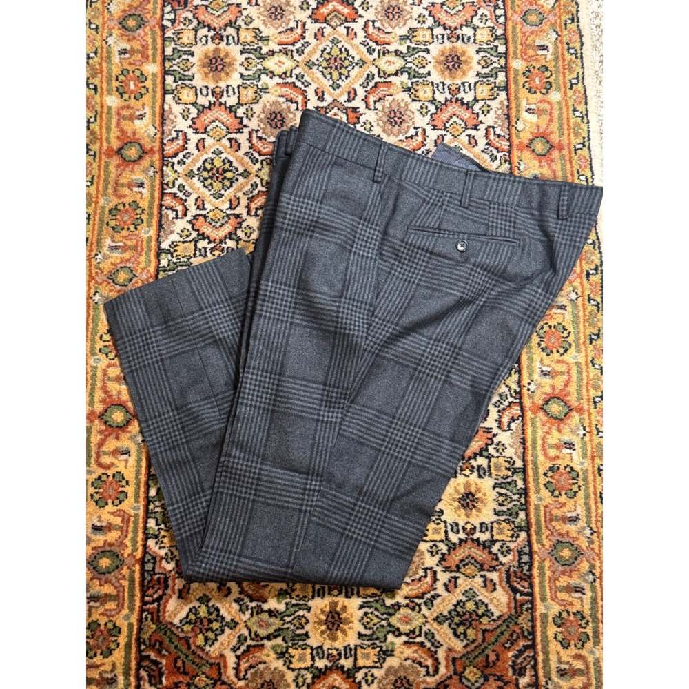 Tom Ford Gray Plaid Wool Cashmere Flannel Trousers 56R 40 Waist 29.5 Inseam EUC